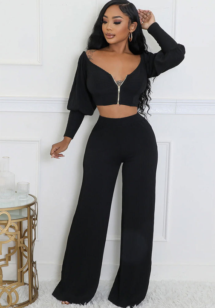 Women Casual Long Sleeve Top and Pant Two-Piece Set