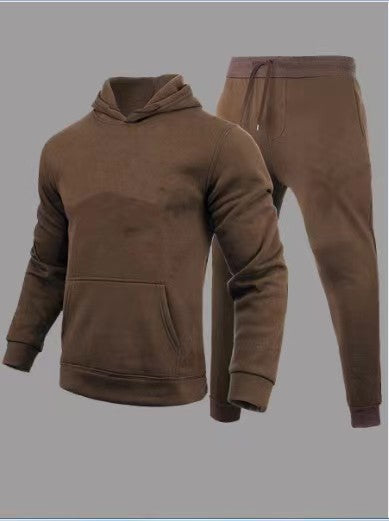 Men Casual Solid two-piece fleece loose Hoodies and sweatpants two-piece set 18