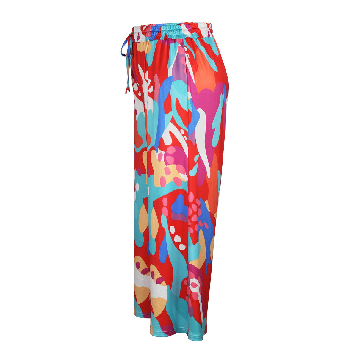 Plus Size Women Casual Tie Print Pocket Wide Leg Pants 9