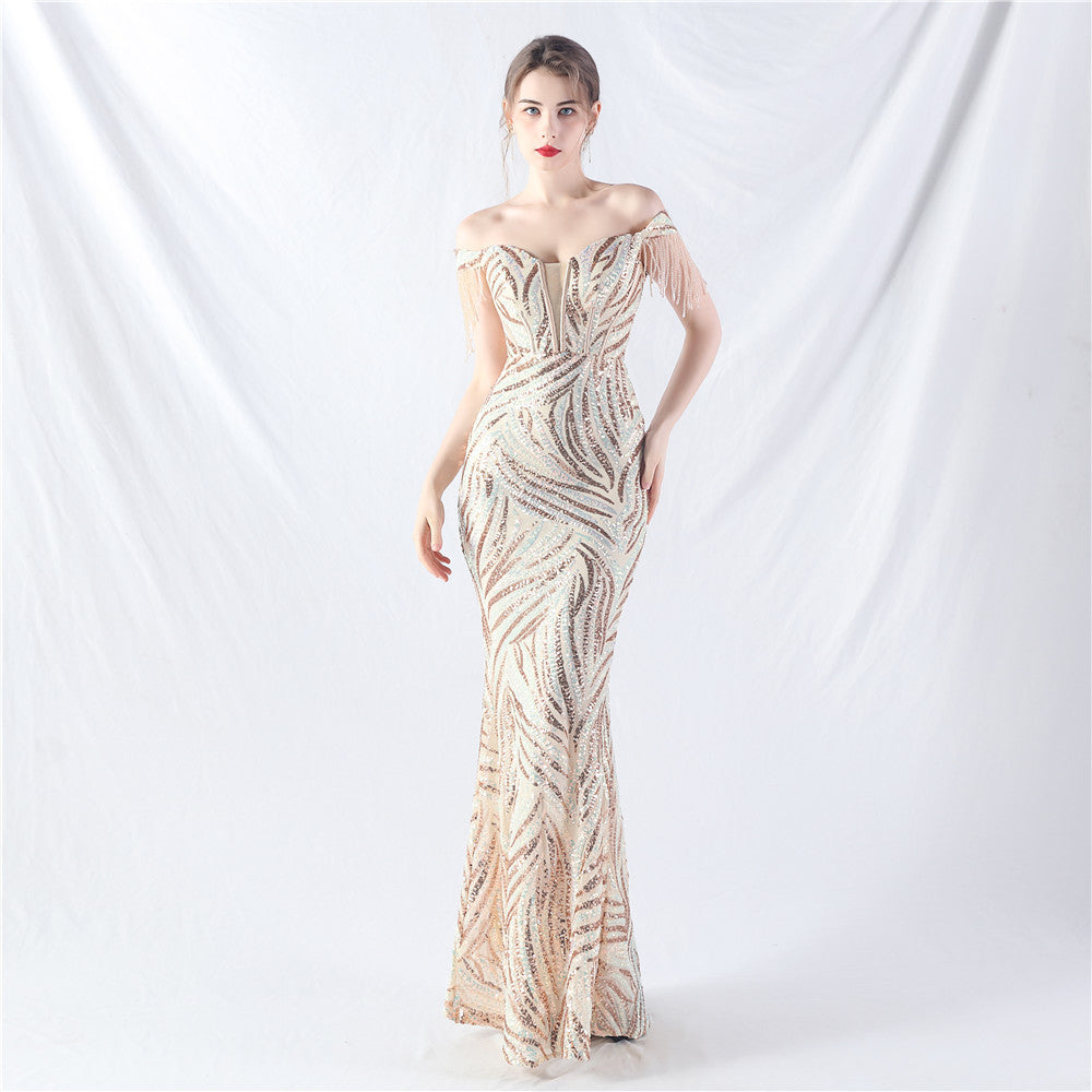 Elegant off shoulder sequin Fishtail Plus Size Formal Party Evening Dress 13