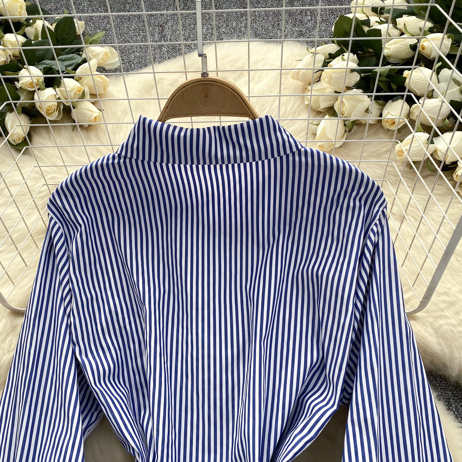 Chic Trendy Long Sleeve Single Button Casual Striped Shirt Dress 11