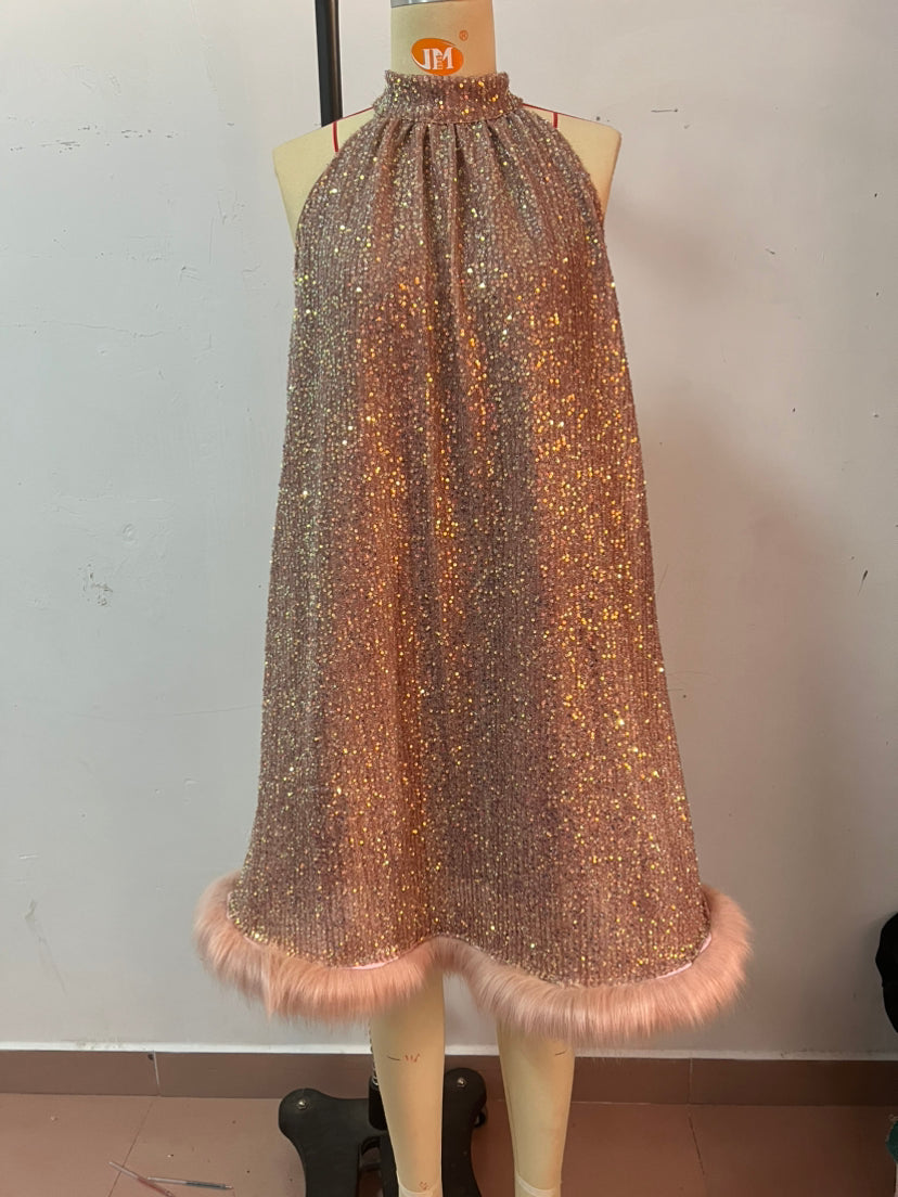 Women Sequined Sleeveless Halter Neck Dress 9