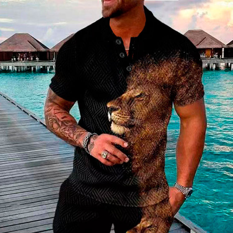 Men's Summer Fashion Casual 3D Printed Polo Shirt Turndown Collar Casual Short Sleeve 32