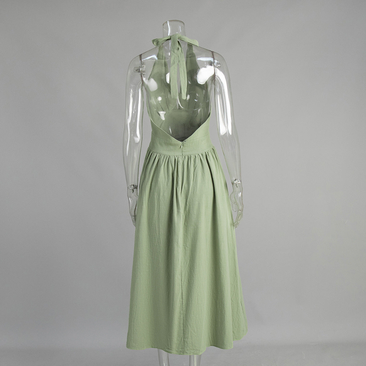 Women Spring Summer Solid v-neck Backless Lace Dress 11