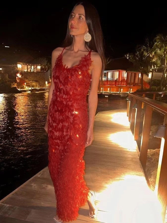 Fashion straps slim sequins Low Back long sexy cross 4