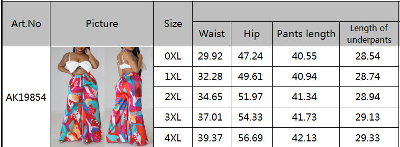Plus Size Women Casual Tie Print Pocket Wide Leg Pants 7