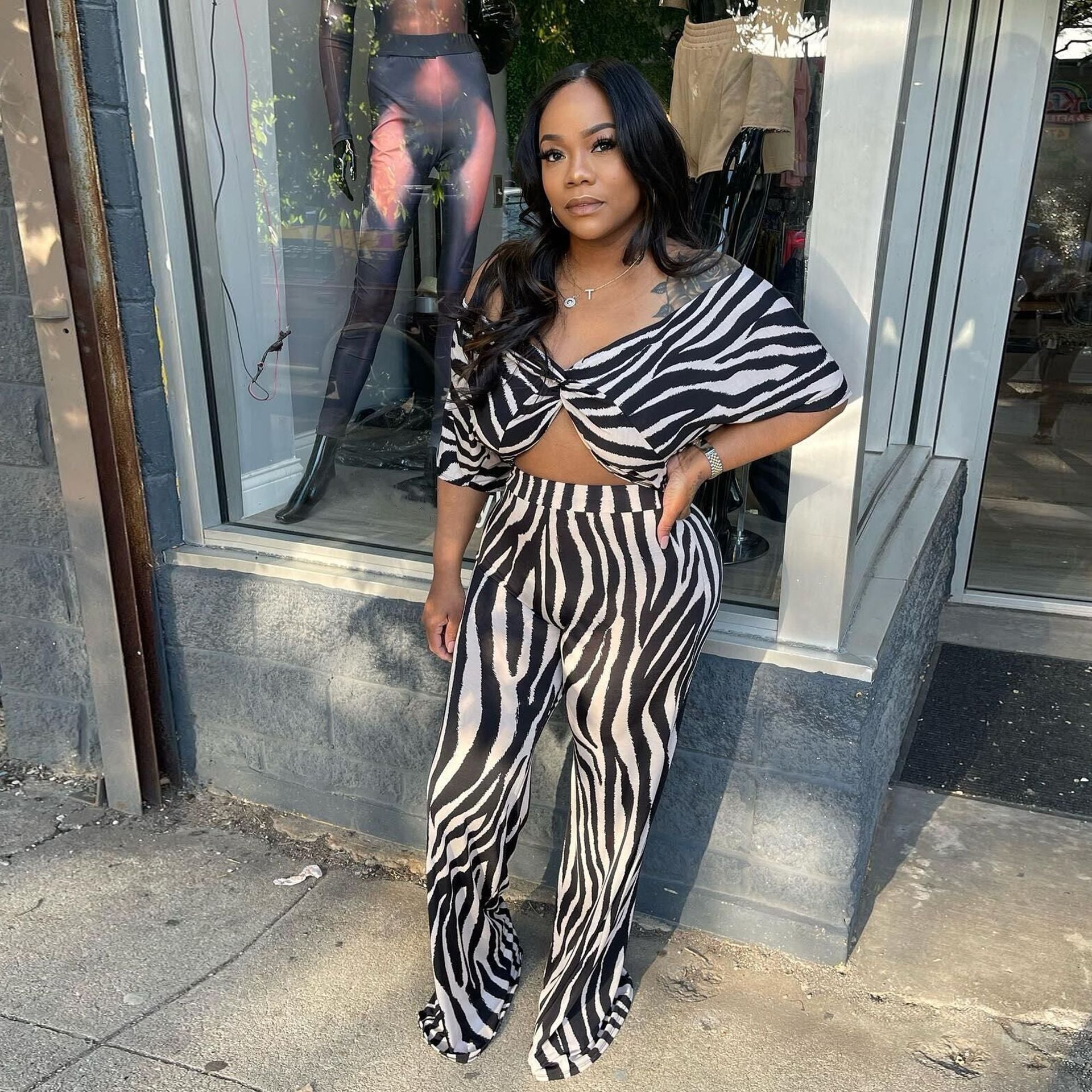 Sexy zebra print bootcut two-piece trouser suit 3