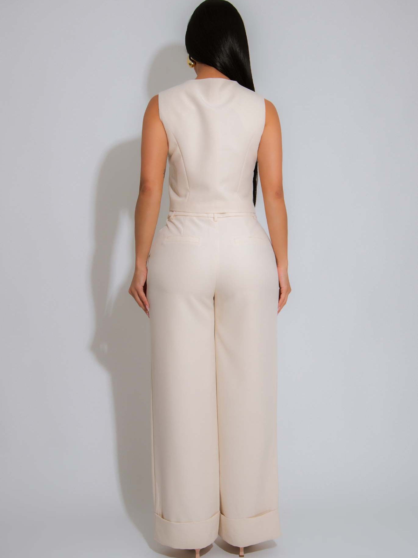 Women Solid Sleeveless V-Neck Vest Top Casual Wide Leg Pants Two-Piece Set 6