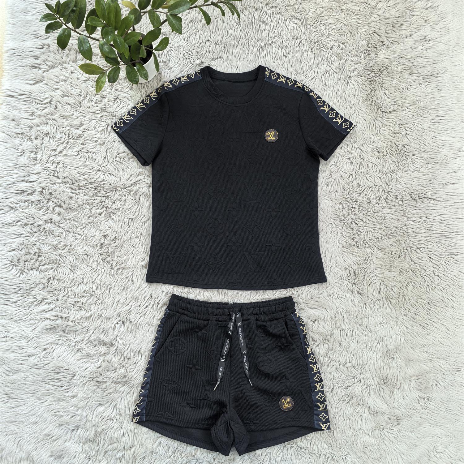 Women Jacquard Short Sleeve Top and Shorts Sports Two Piece Set 19