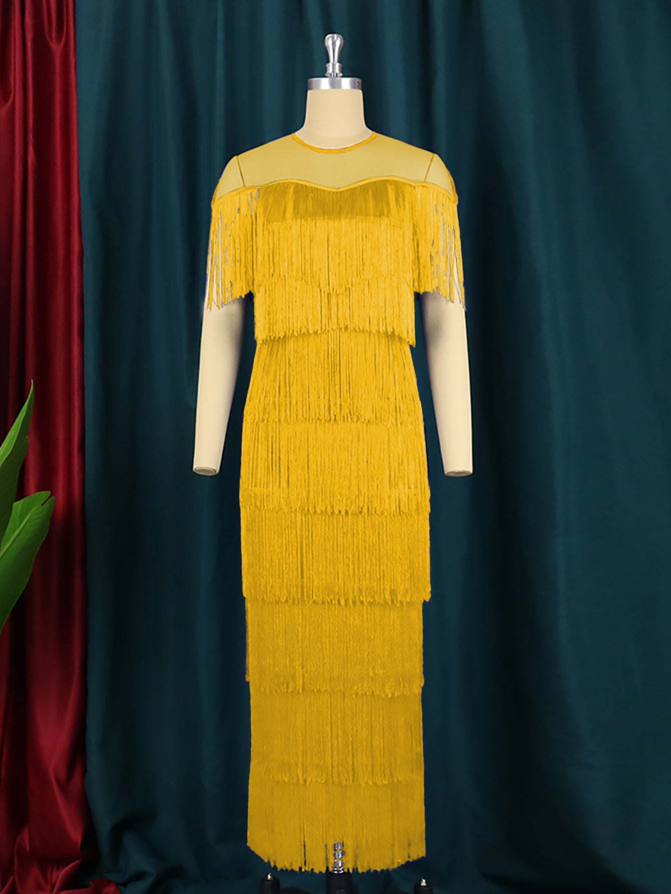 Women Mesh Patchwork tassel Round Neck sexy evening bodycon dresses 12