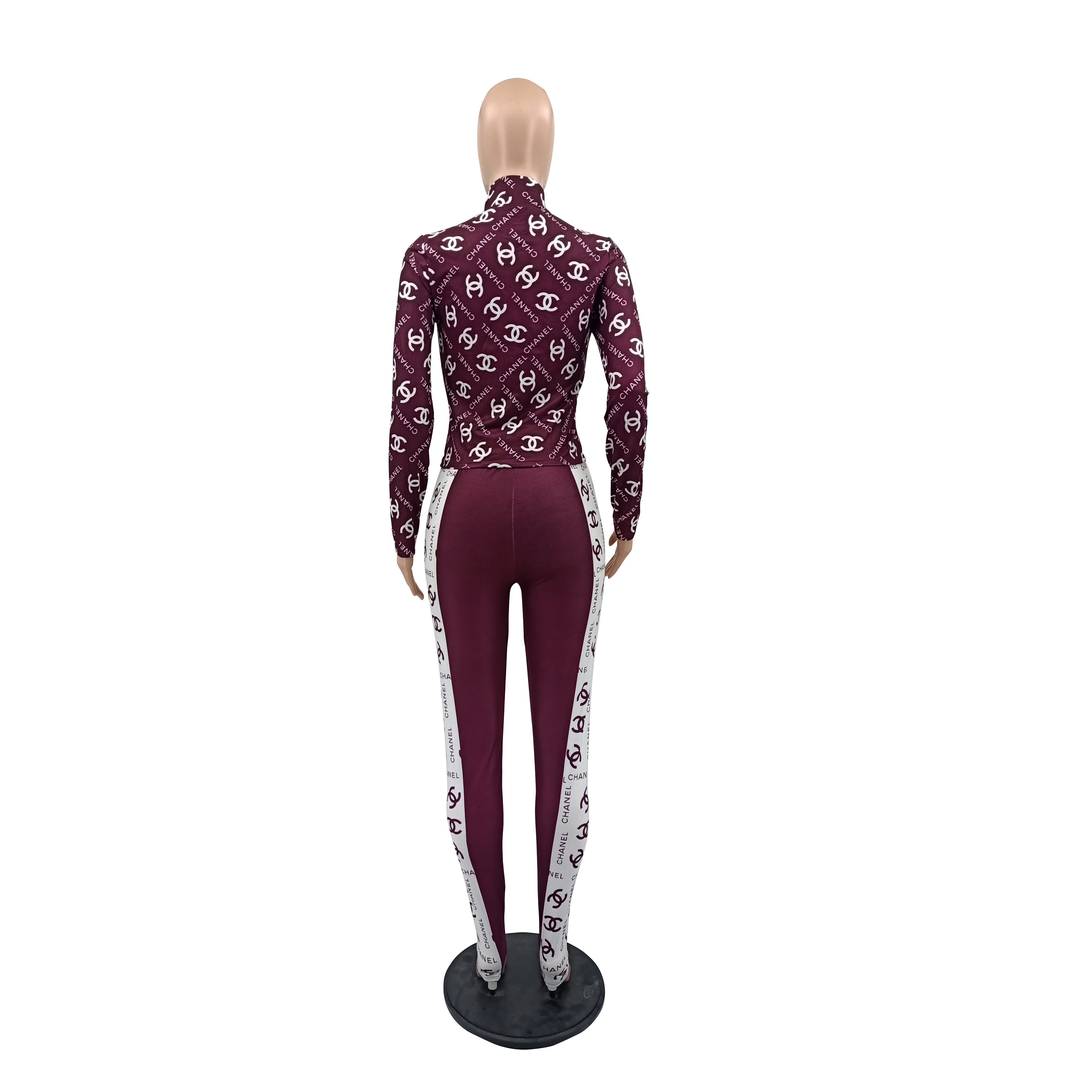 Women's Casual Fashion Chic Color Block Print Zipper  Two-Piece  Pants Set 12