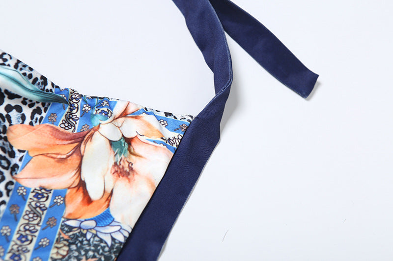 Women's Spring Halter Neck Lace-Up Floral Print Vest Trousers Two P iece Set 13