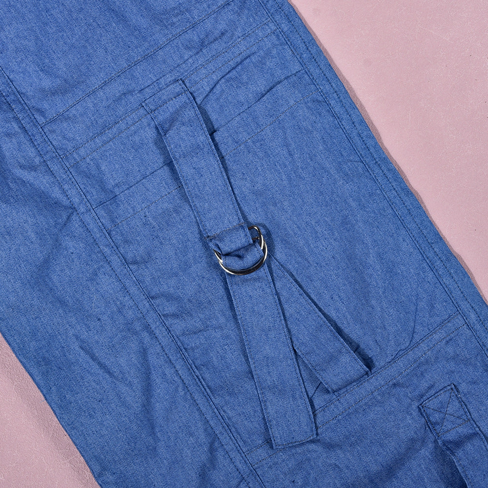 Women Summer Pockets Drawstring Loose Zipper Casual Pants 13