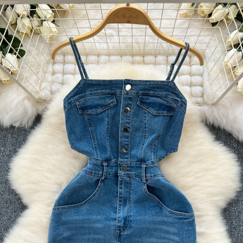 Women's Summer Slit Strap Dnim Dress 18