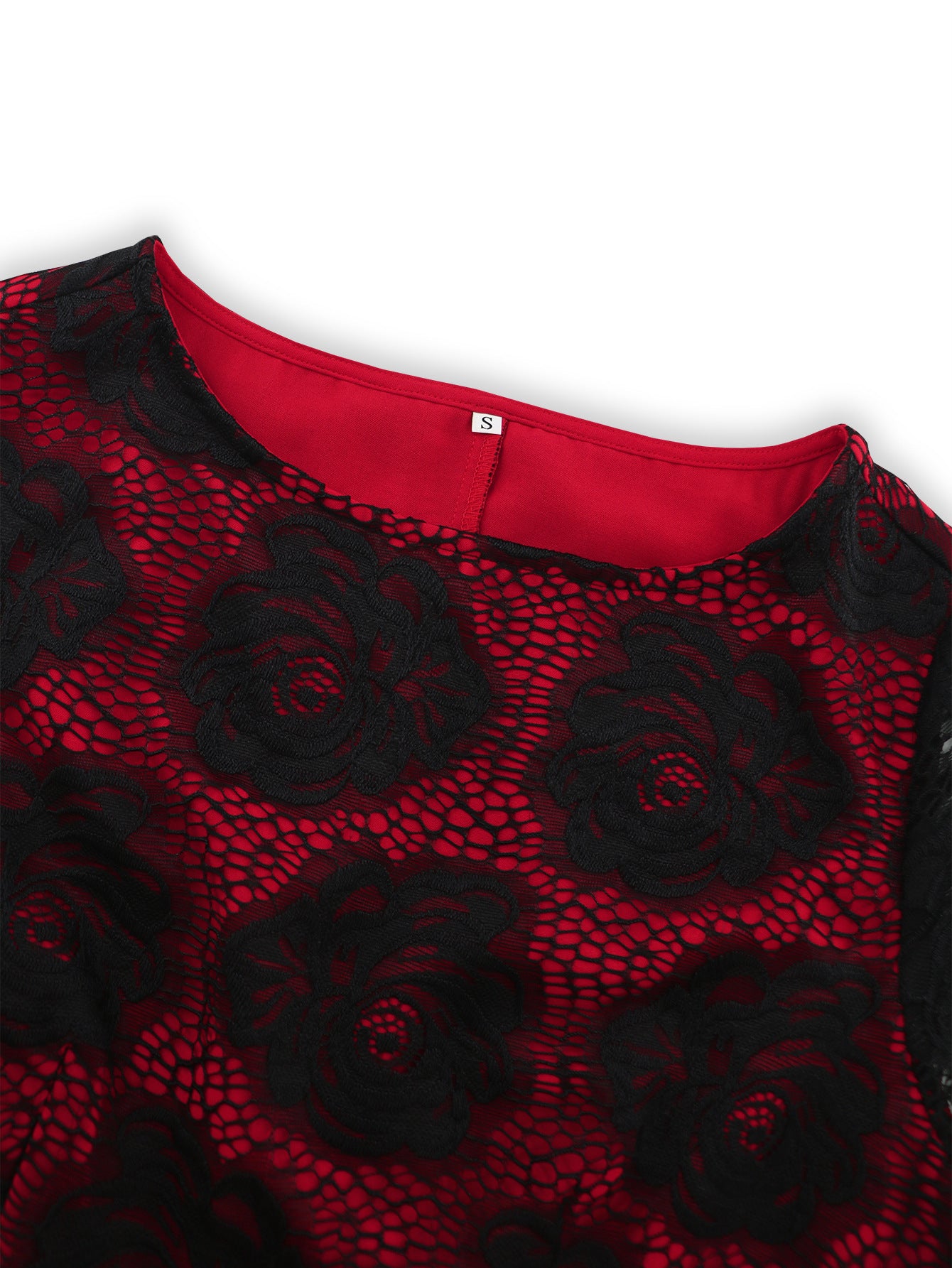 autumn women's Fashion slim Round Neck lace contrast color career dress 22