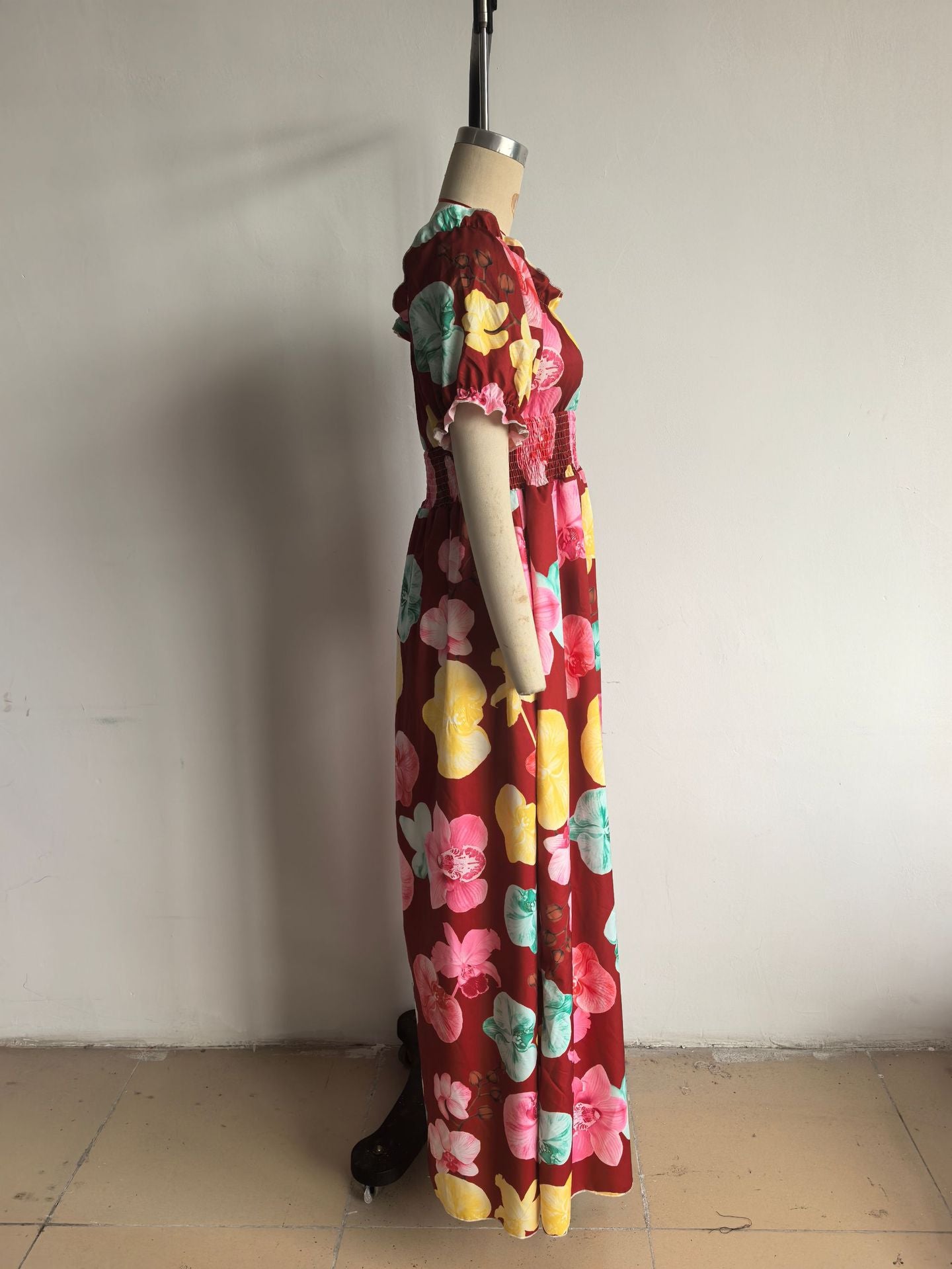 Women Summer Puff-Sleeve Printed Strap Dress 33