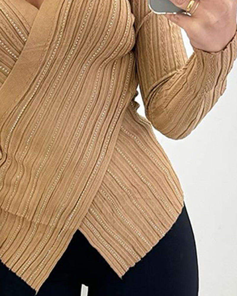 Women's cross V-neck slim knitting tops 6