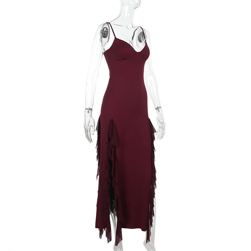 Strap Chic V-neck Holidays Slit Ruffle Dress 9