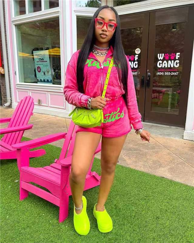 Women Letter Embroidery Long Sleeve Top and Shorts Two-Piece Set 5