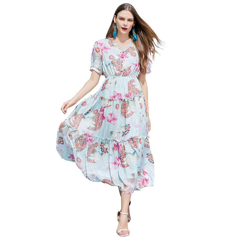 Plus Size Beach Holidays Floral Ruffle Dress 6