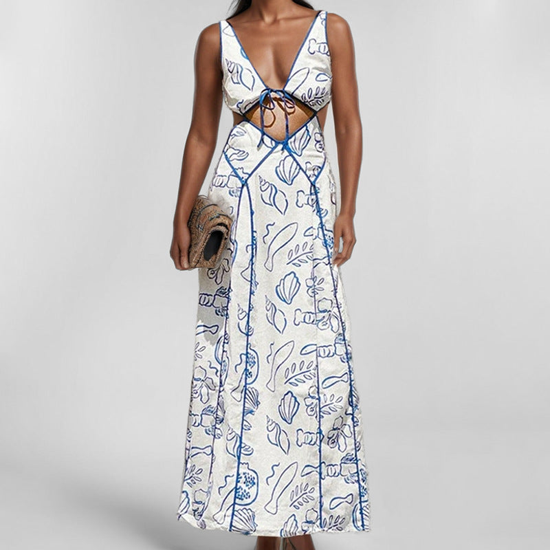 Women French style printed casual lace sexy dress 7