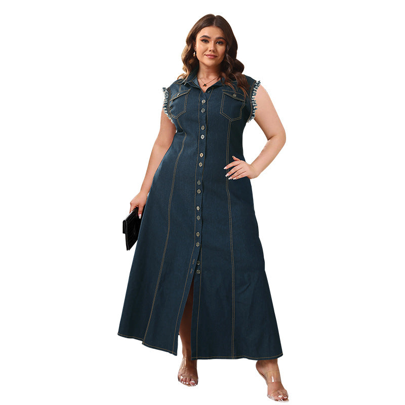 Plus Size Women Button Cardigan Denim Dress 6