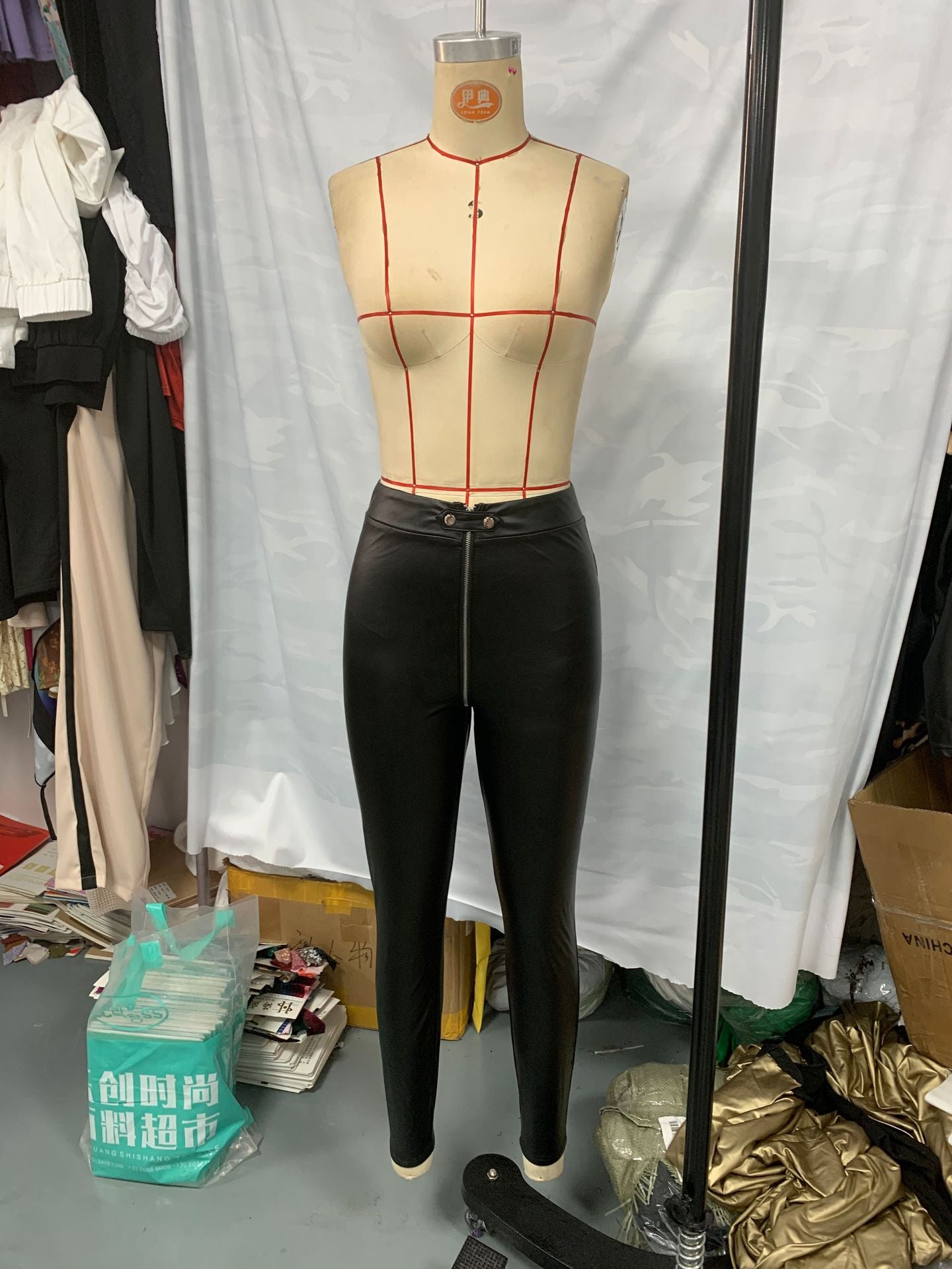 Zipper slim pu black Trousers fashion Casual Tight Fitting leather pants 6