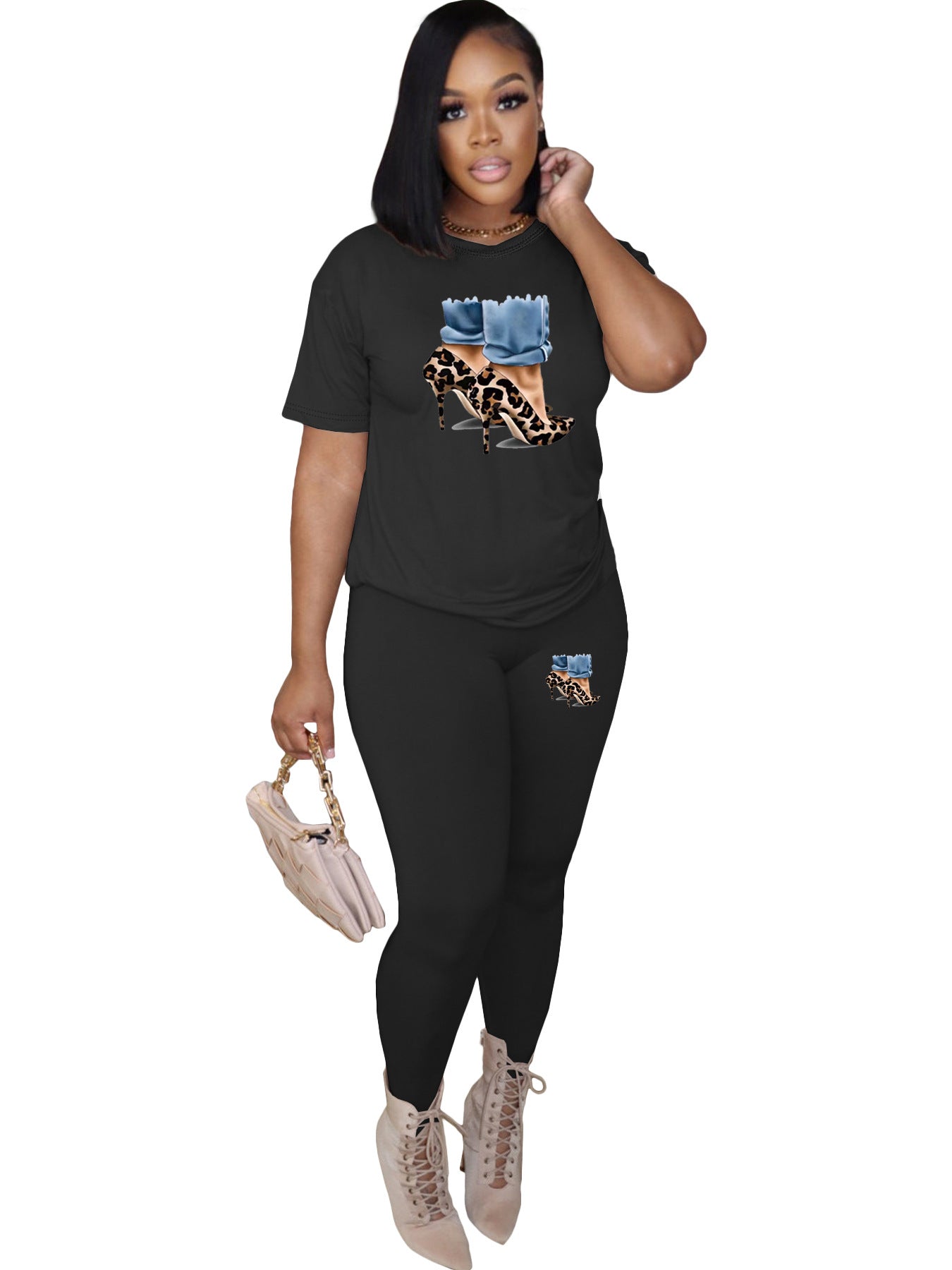 Women Solid Printed Top and Pant Casual Two-piece Set 7