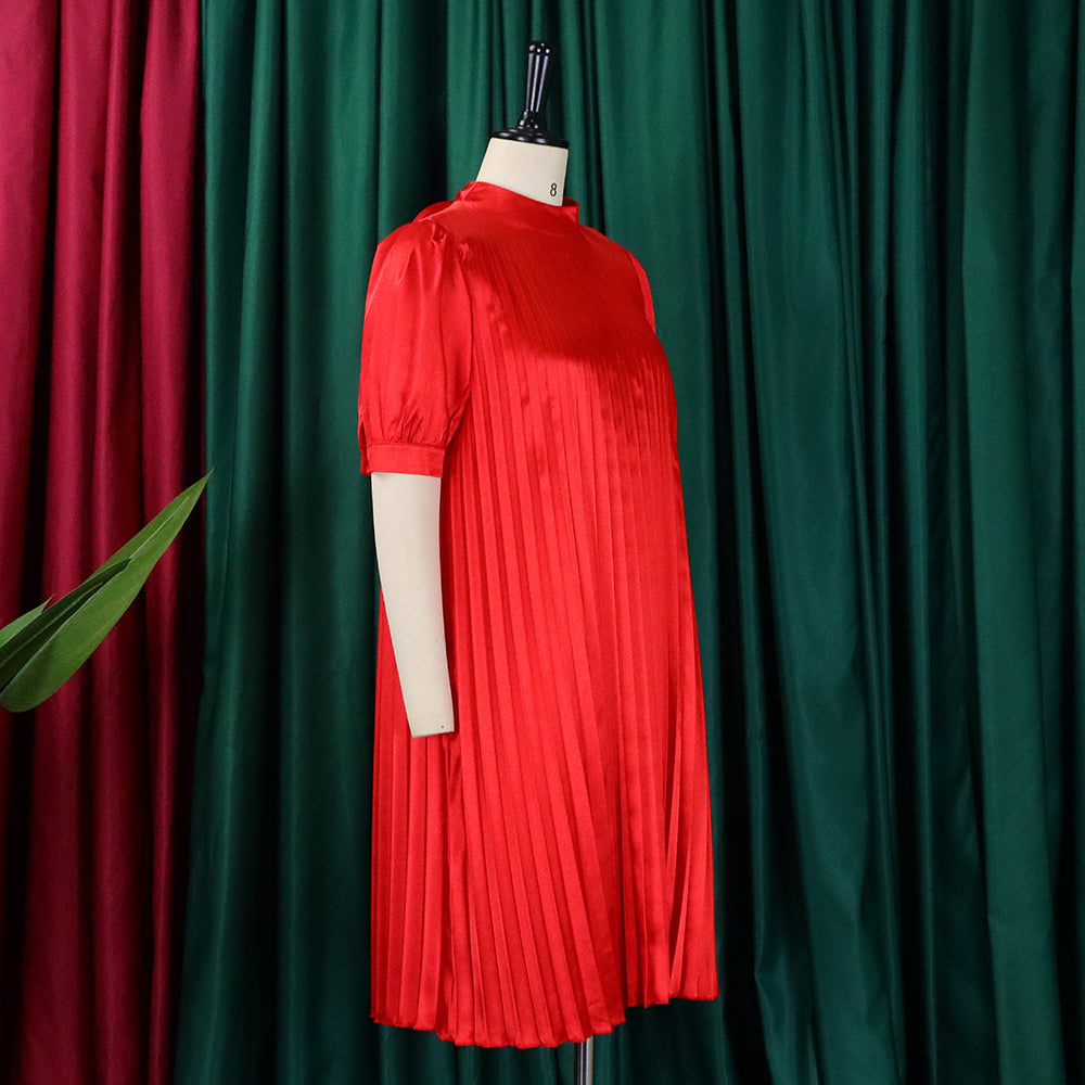 Plus Size Women's Summer Fashion Loose Casual Lace-Up Pleated Dress 10