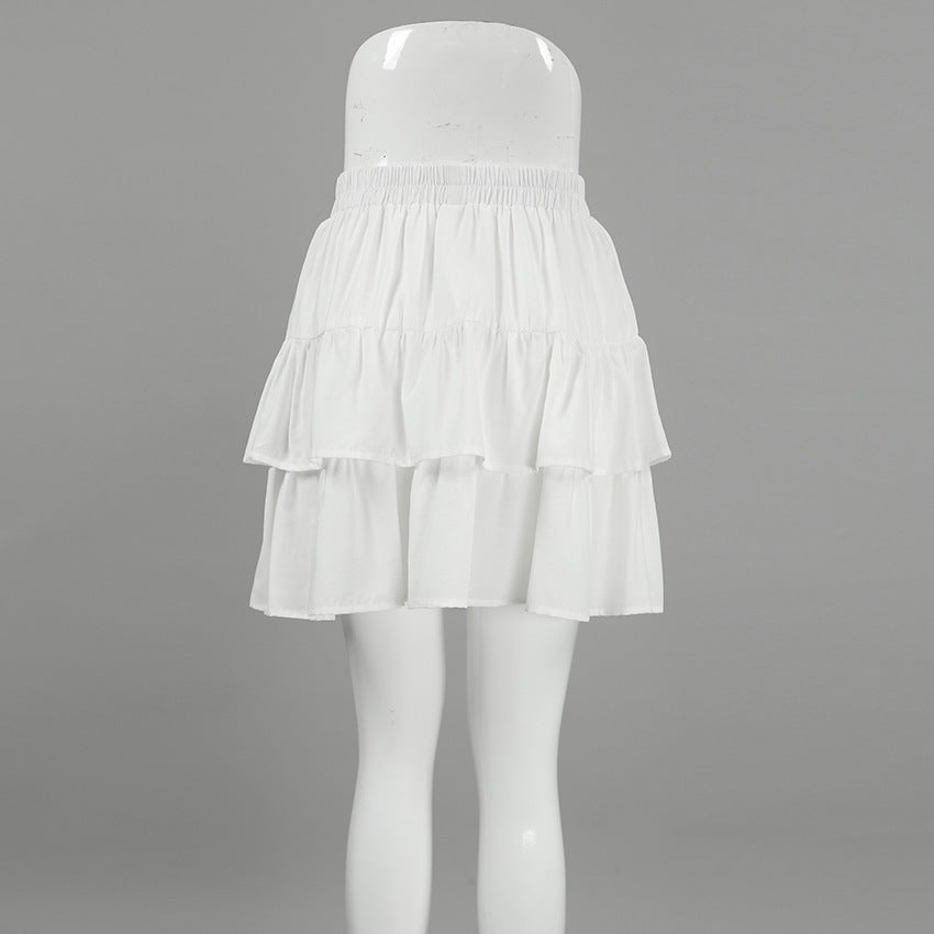 Chiffon White High-Waist A-Line Pleated Casual Skirt Autumn Fashion Short Skirt 6