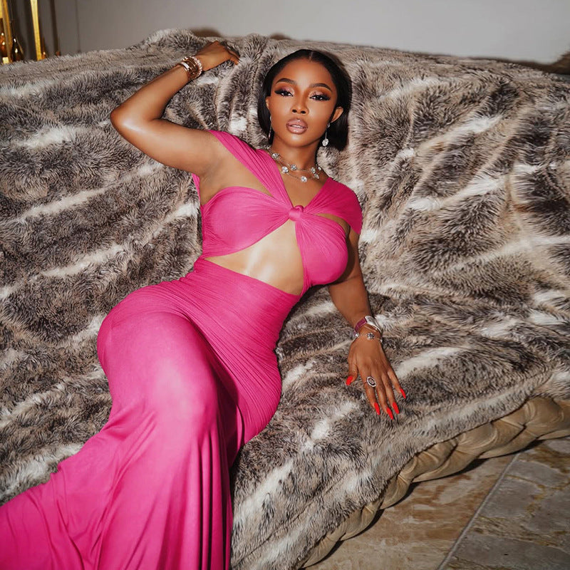 Summer fashion sexy hollow Low Back high waist long dress 4