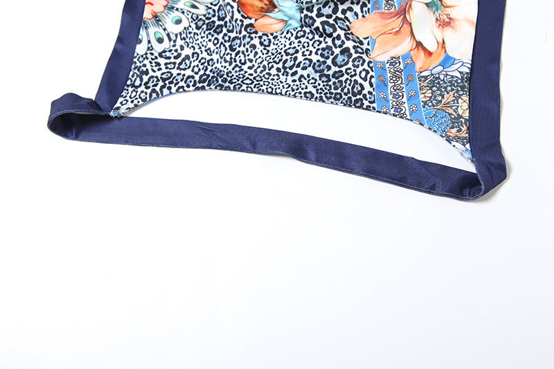 Women's Spring Halter Neck Lace-Up Floral Print Vest Trousers Two P iece Set 14