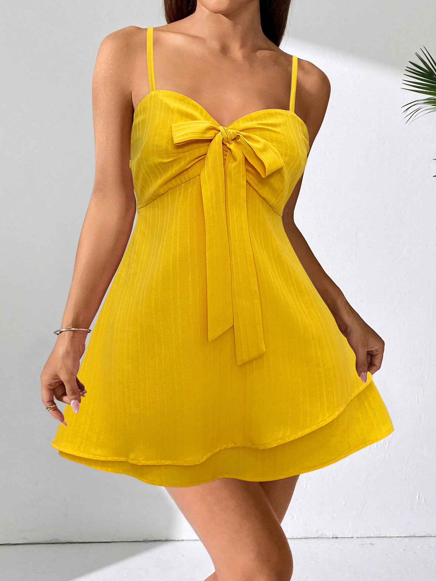Women Bow Beach Solid Holidays Mini Dress