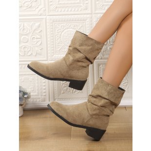 Women Winter Plush Thick Heel Pleated Knight Boots 8