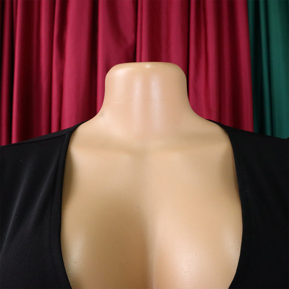 Women Summer mesh flocked puff sleeves V-neck Bodycon dress 29