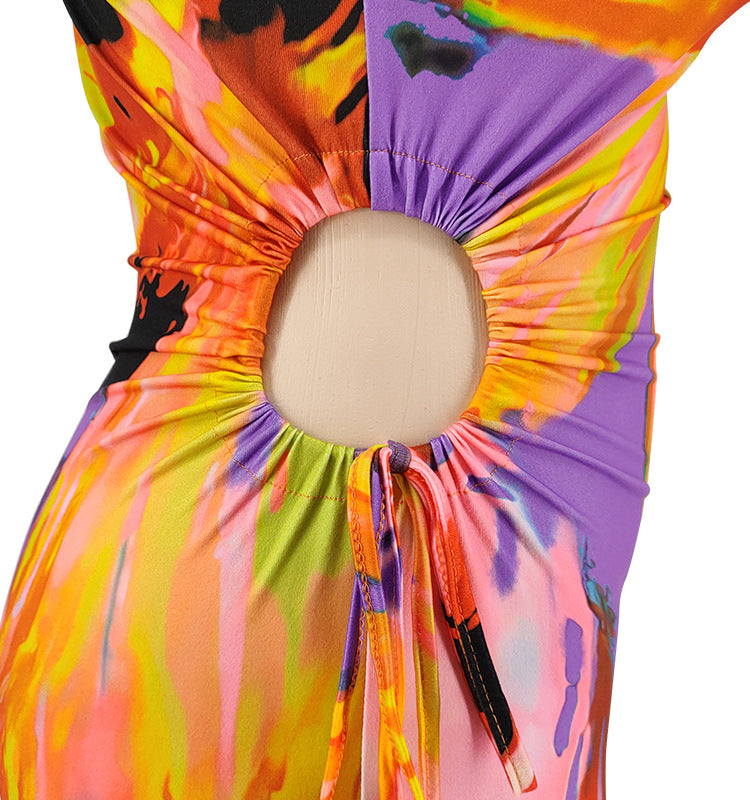 Plus Size Women's Summer Sexy Printed Strap Low Back Slim Dress 29