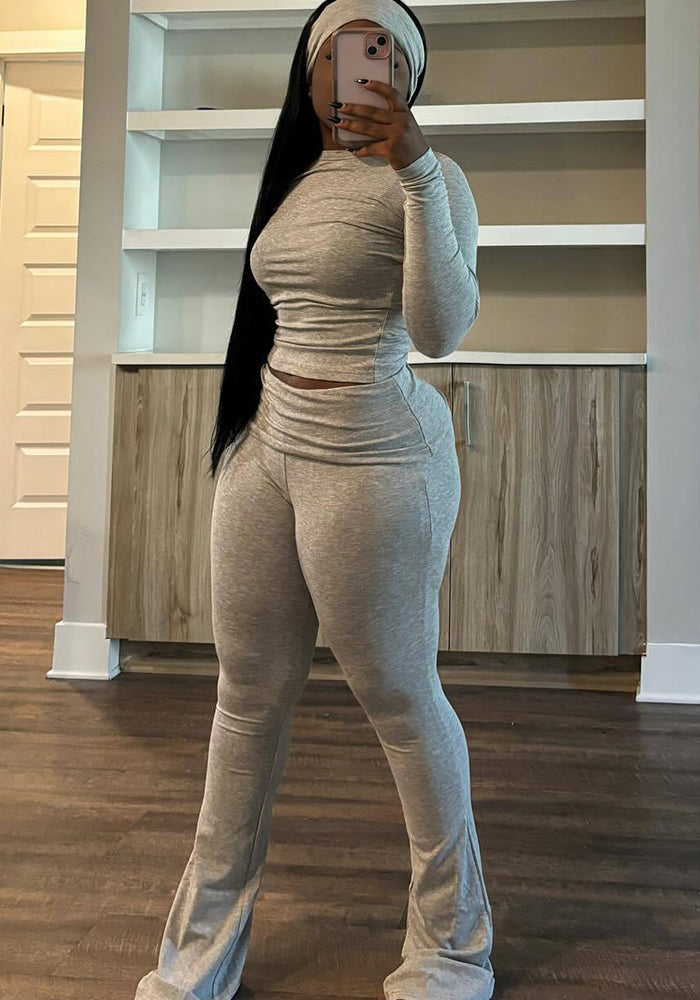 Tight Fitting Solid Color Sexy Slim Elastic Band Turban Two Piece Pants Set