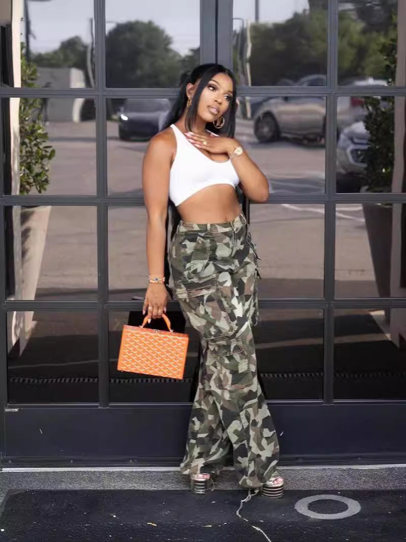 Spring Summer Fashion Women's Camouflage Cargo Pocket Long Pants 4