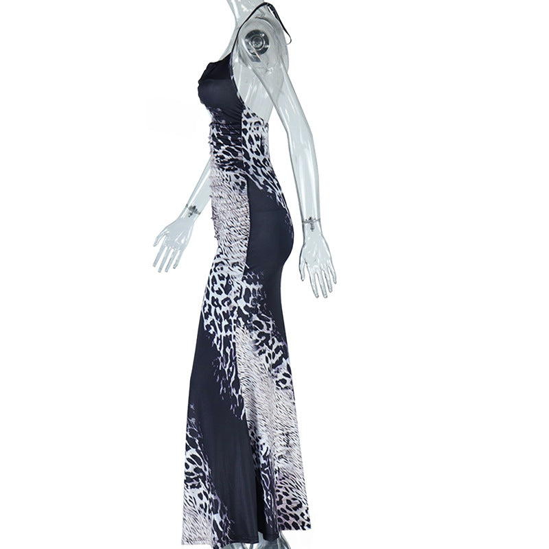 Women Off Shoulder Snake Print Strap Maxi Dress 10