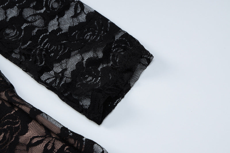 Women's Autumn American Fashion Lace Printed U-Neck Long Sleeve Bodycon Dress 13