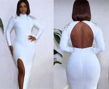 Women Half Turtle Neck Long Sleeve Solid Rhinestone Backless Slit Dress 5