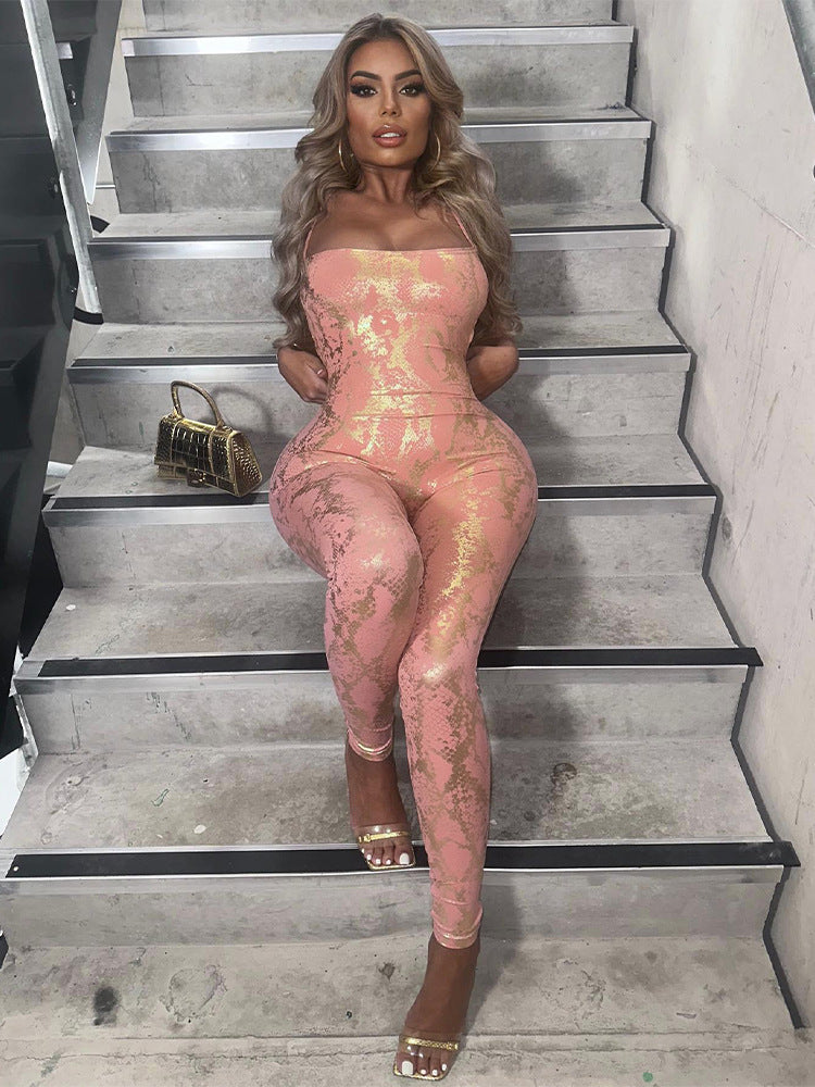 Women's Spring Fashion Yoga High Waist Shiny Slim Fit Sleeveless Jumpsuit