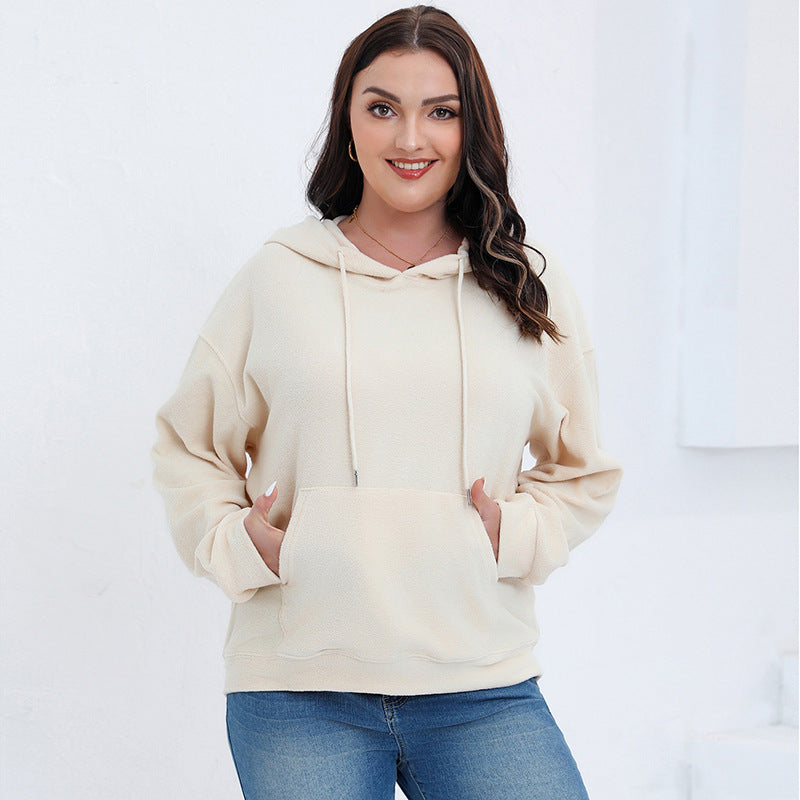 Plus Size Autumn and Winter Long Sleeve Solid Loose Fleece Hoodies 9