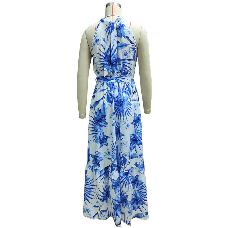 Women Spring Print Round Neck Sleeveless Dress 5