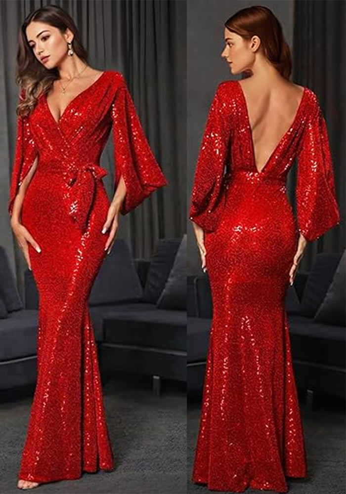 Bride Dress Sexy Slit Sequin Mermaid Long Evening Dress