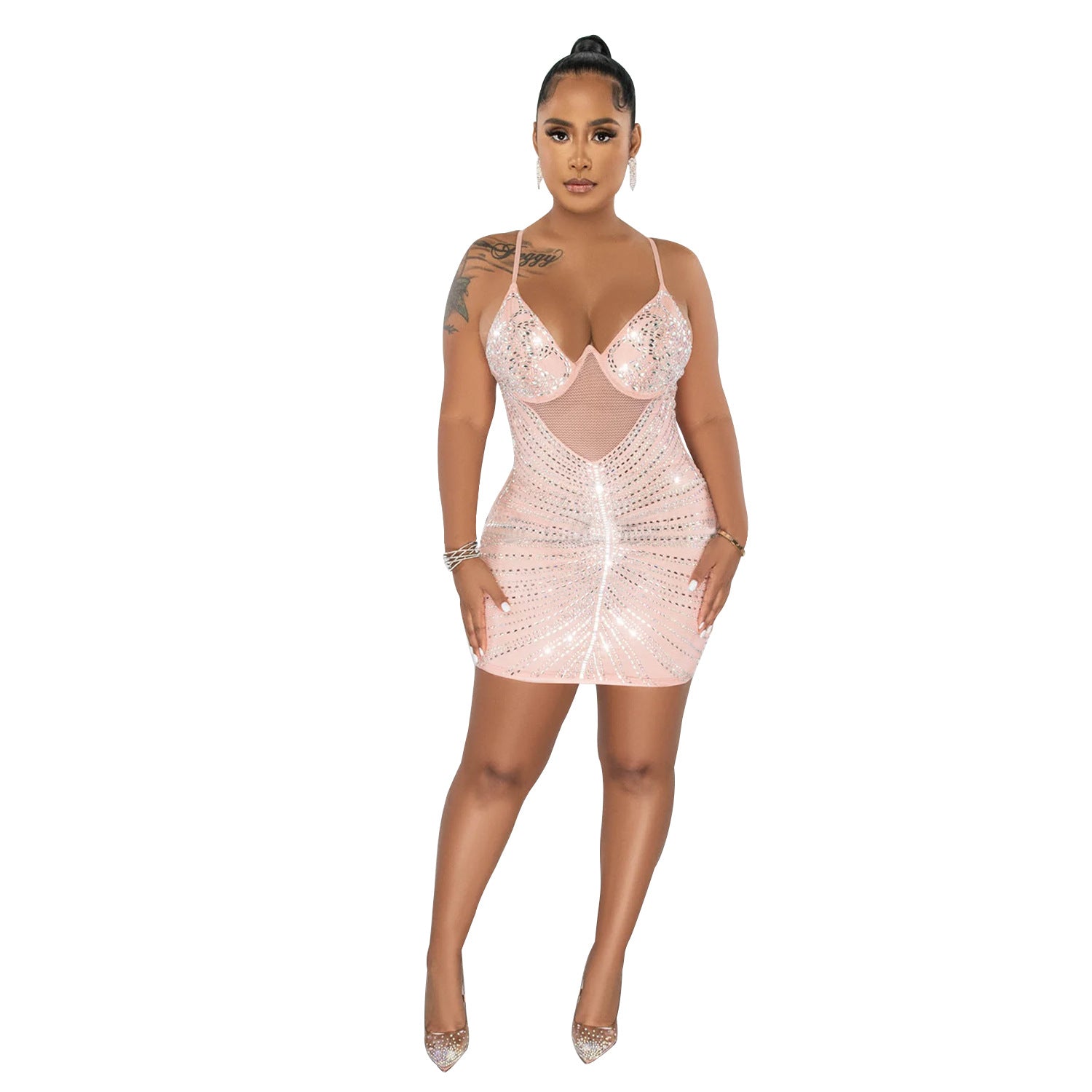 Women's Fashion Beaded Mesh straps Sleeveless club Dress 13