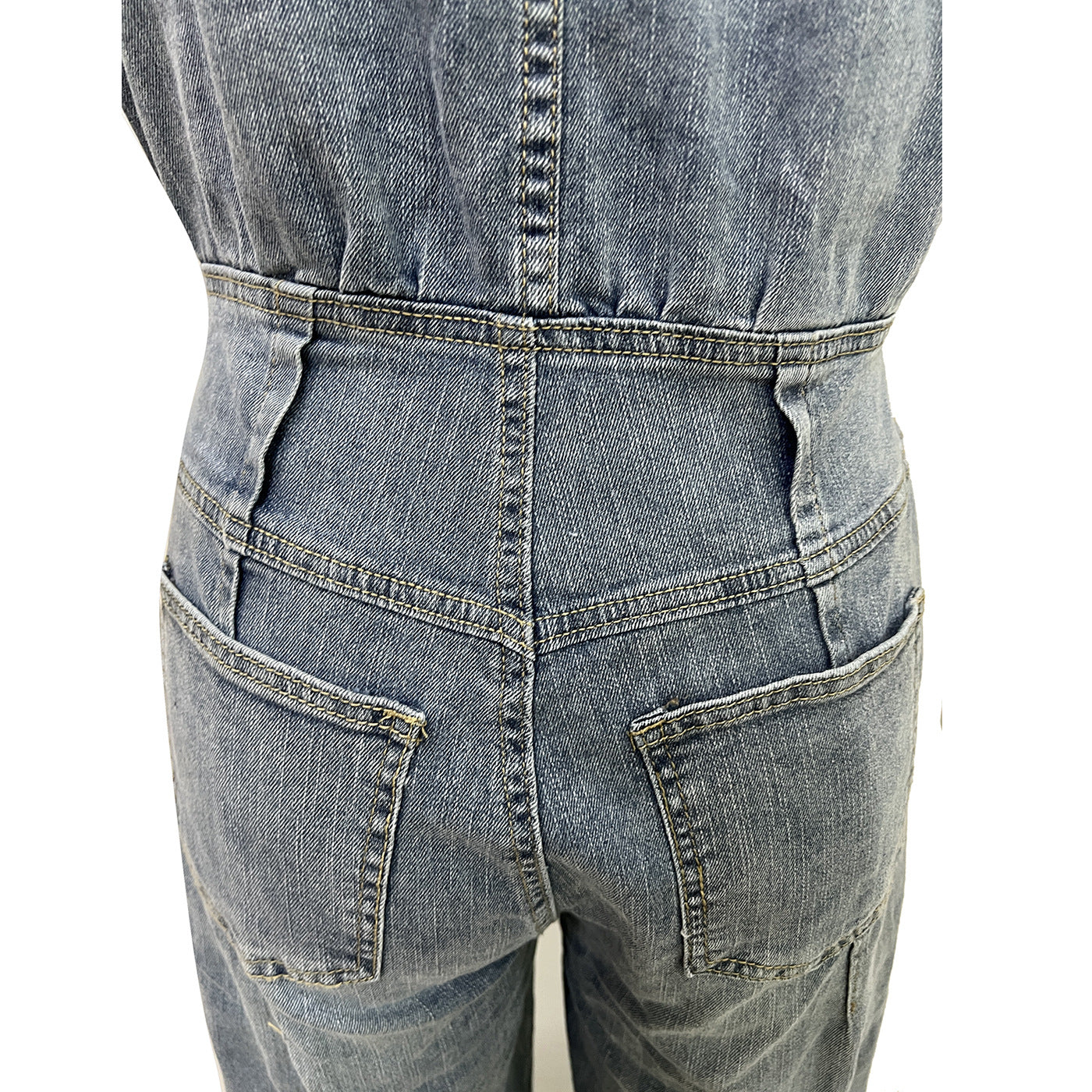 Women's Casual Sleeveless Denim Wide Leg Jumpsuit 9