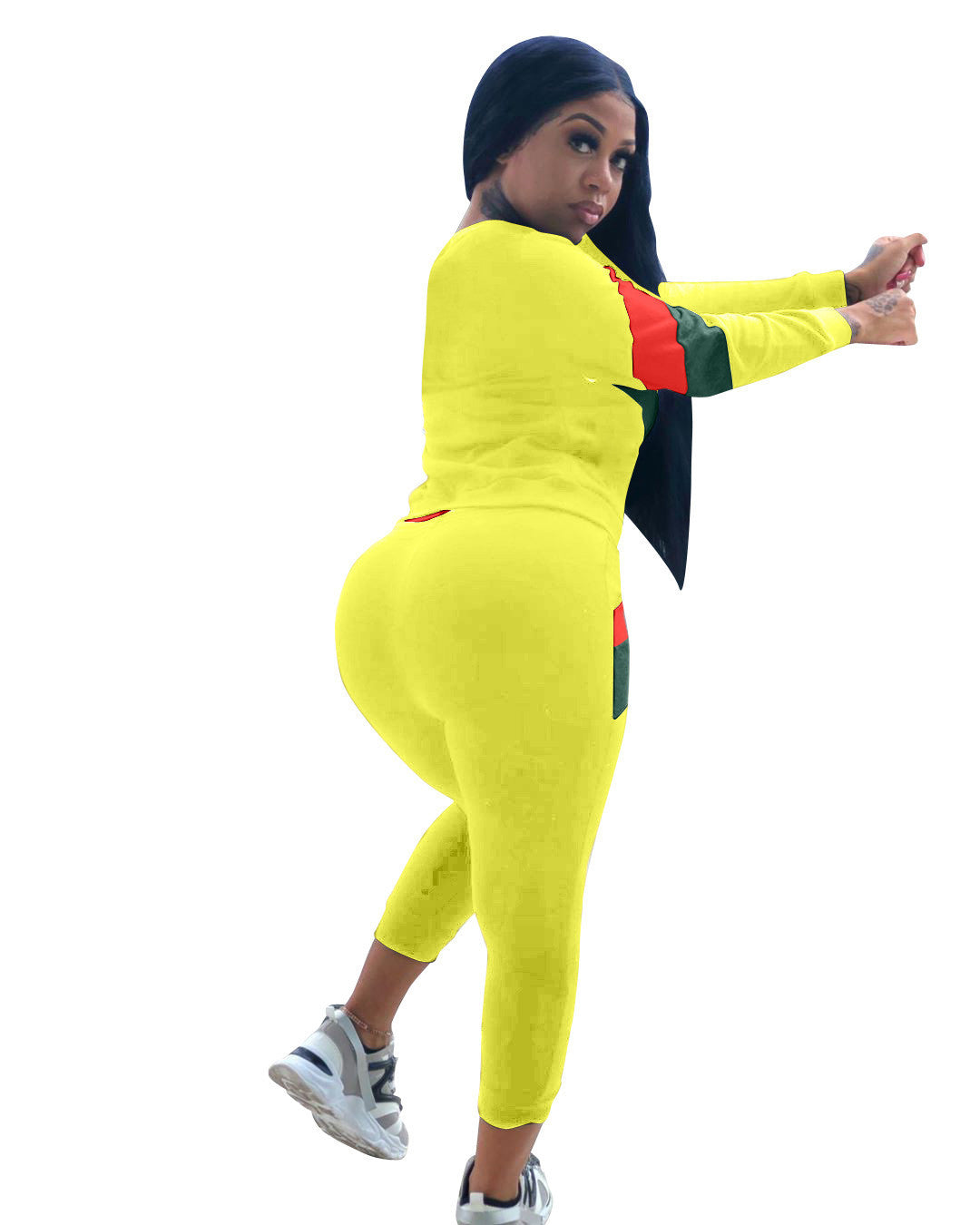 Women Sports Contrast Color Top and Pants Two-piece Set 11