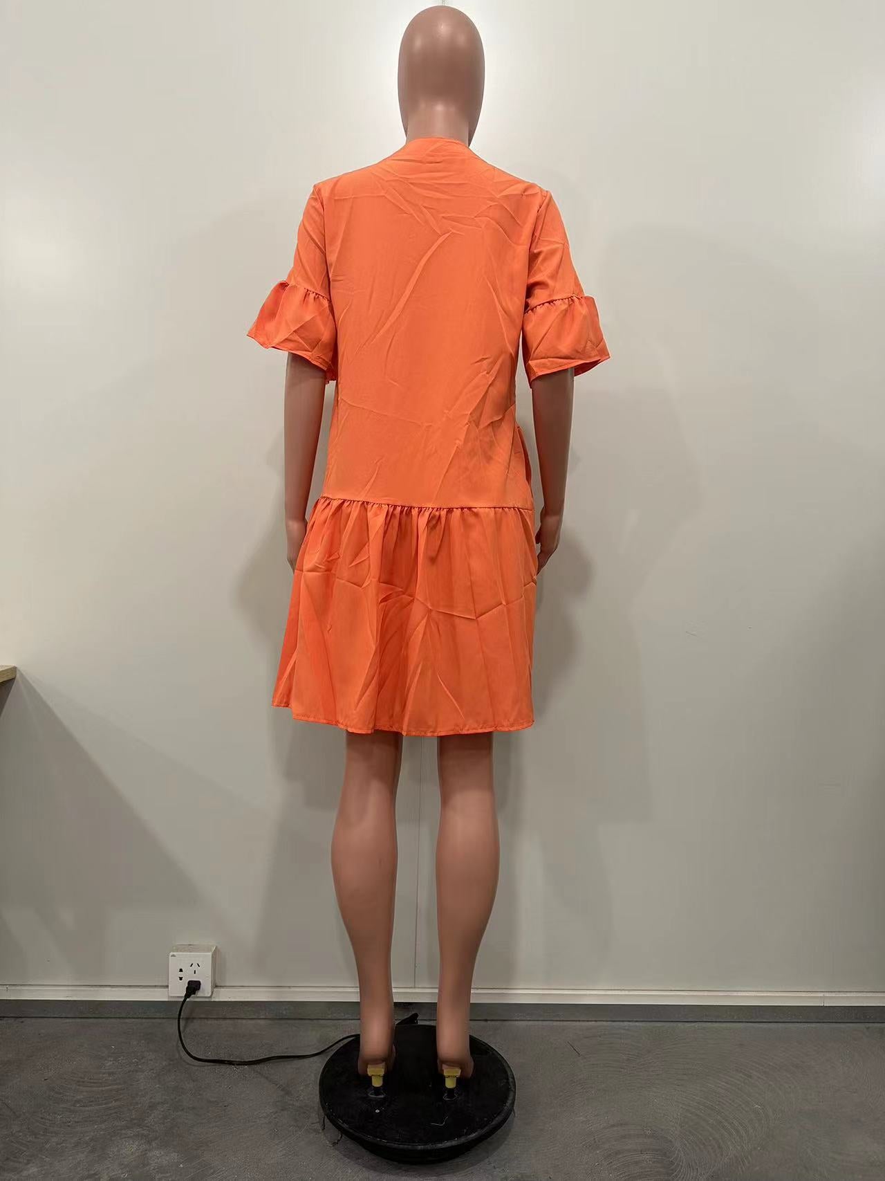 Spring Summer Bell Bottom Wide Sleeves Solid Color Women's Dress 25