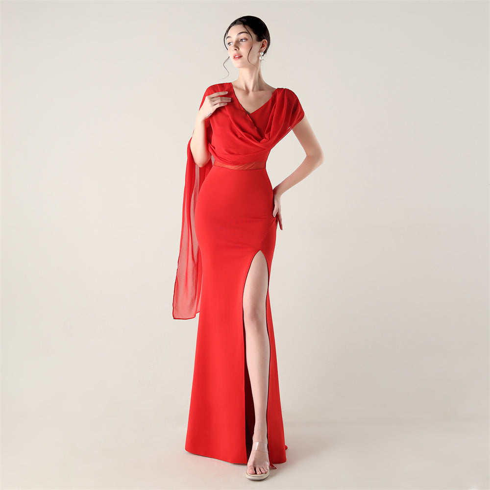 Women Tulle Shawl Beaded Tube Embroidery One Shoulder Evening Dress 10